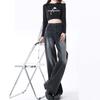 Retro Women's Jeans Autumn Winter Thicken Plus Velvet Dark Grey Denim Trousers High-Waisted Straight Pants Warm  Clothing
