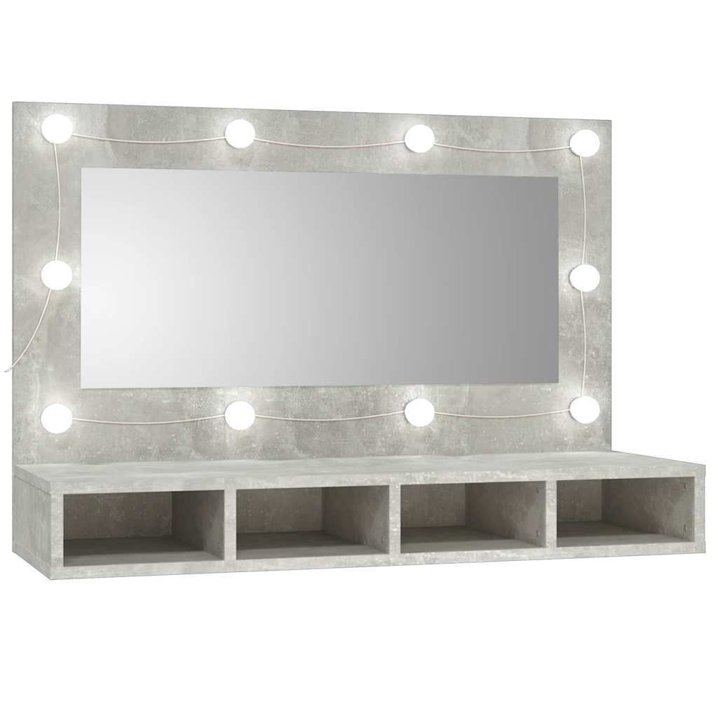 Vidaxl Szafka Z Lustrem I Oświetleniem Led, Szary Beton, 90X31,5X62 Cm