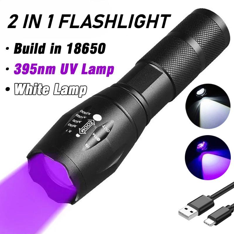 UV Light High Power Led Flashlight USB Rechargeable Camping Lantern Pets Urine Stains Black Light Led Ultraviolet Torch Lamp