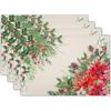Poinsettia Placemats Set Of 4, 12x18 Inch Watercolor Christmas Red Floral Linen Table Mats For Kitchen Dining, Winter Hol