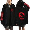Berserk Anime Hooded Zip-Up Sweatshirt Men Oversized Fleece-Lined Pullover With Drawstring Cap Side Pockets