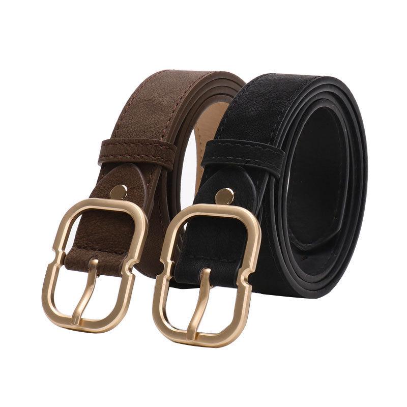 Vintage Gold Buckle Leather Belt For Women With Sanded Pu Material Casual Or Office Style
