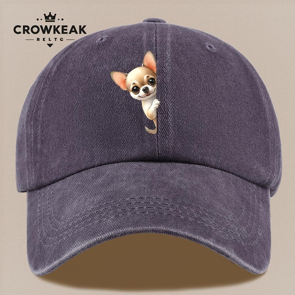 Pc Niedliches Cartoon Chihuahua Muster Gedruckte Baseballkappe Sommer Lässiges Bekleidungszubehör Schwarze Papa Trucker-Kappe Atmungsaktiv und