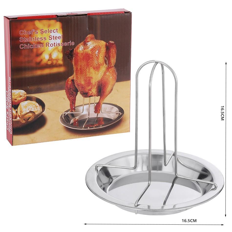 Stainless Steel Chicken Roaster Rack Foldable Vertical Poultry Roasting Holder With Drip Pan 16.5x16.5cm