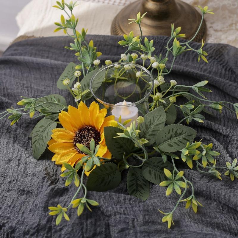 1Pc Artificial Floral Sunflower 25CM DIY Artificial Greenery Garland Wedding Table Party Decorations Candle Ring Candlestick