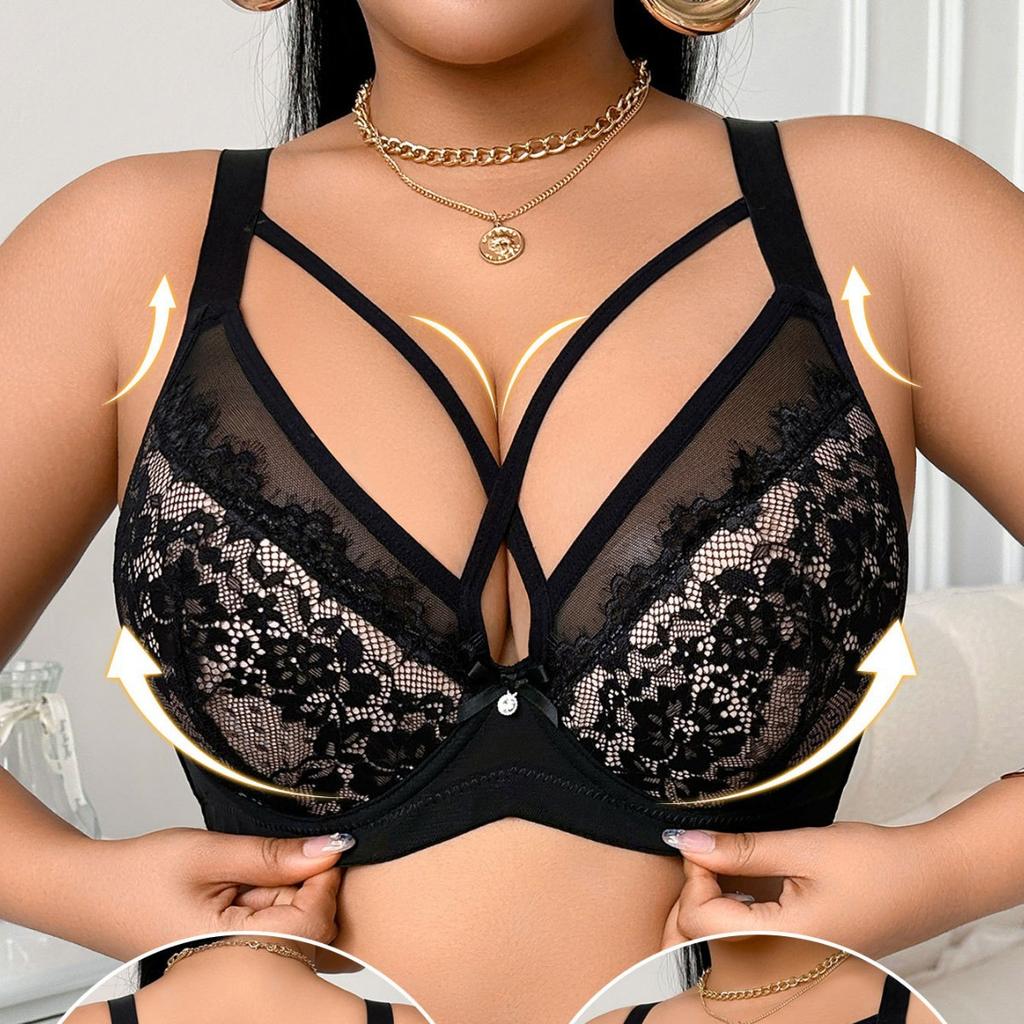 Women's Sexy Push-Up Bra with Underwire and Front Cross Lace Embroidery