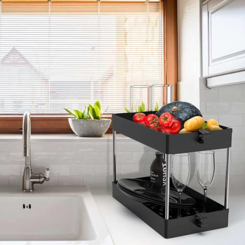 SPACEKEEPER Kitchen Storage, 2-Tier Storage Rack for Under-Sink Storage, Seasoning Storage, Kitchen Storage, Gap Storage, Large Capacity, 22cm Wide, S