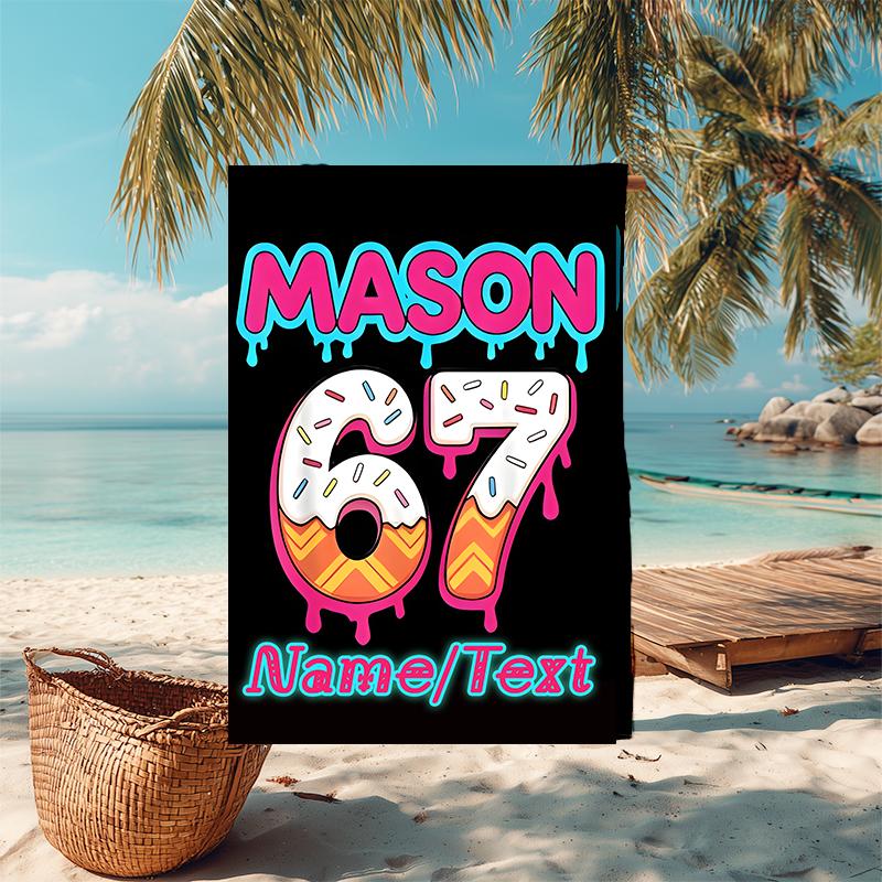1PC Custom Name Dessert Name Celebration Beach Towel Highly Absorbent And Sand-Resistant Towel for Swimming, Pool, Yoga, And Travel Lightweight