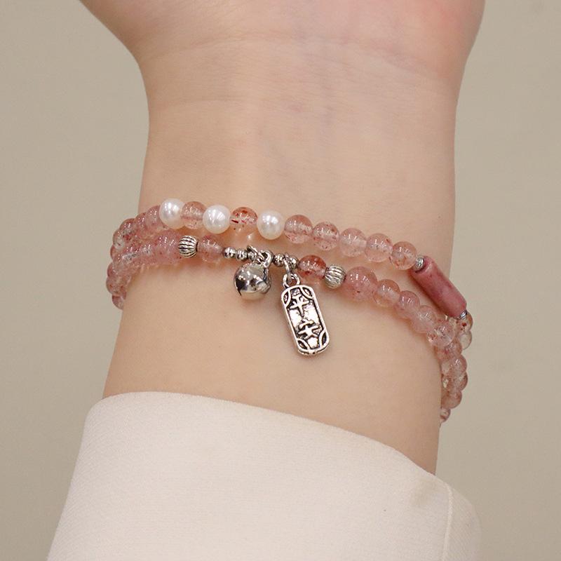 Natural strawberry crystal bracelet double circle moonstone Bangles Women Fashion Jewelry accessories Gift