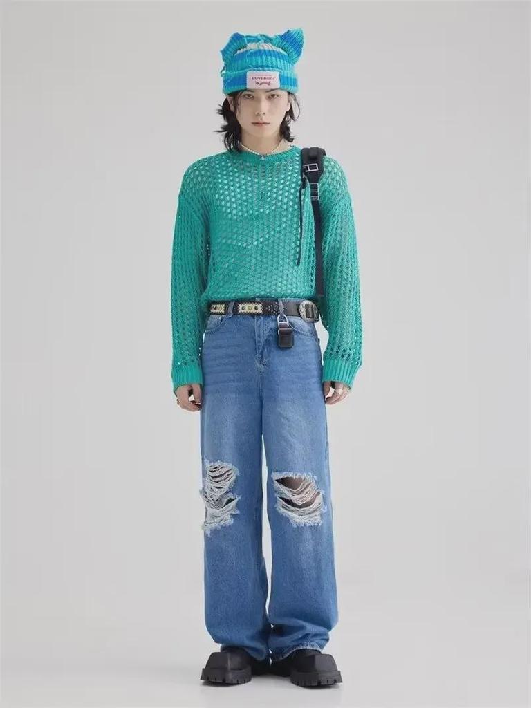 2023 Unisex Modischer Lockerer Strickpullover mit Hohlmuster und Rundhalsausschnitt