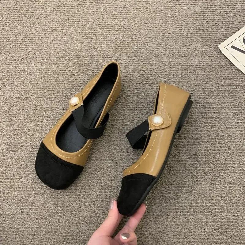 Fashion Ladies Footwear Japanese Style Lolita Khaki Pearl Gothic Women's Shoes Round Toe Low Heel Elegant Patchwork Mary Jane Non Slip A