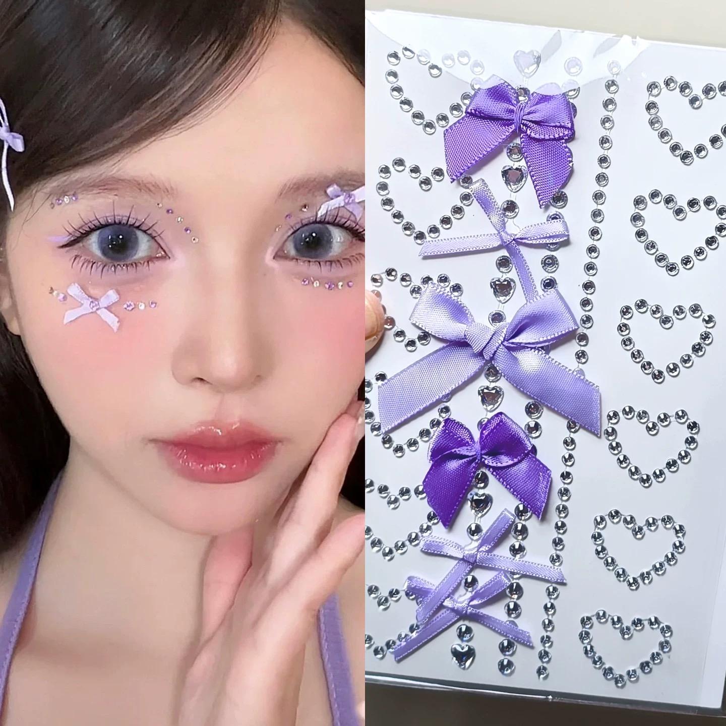 Witte Strik Mode Parel Gezichtstickers Hol Hart Roze Kristal Diamant Tattoo Stickers Body Art Feest Festival Make-up