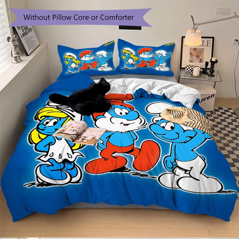 Smurfs Blue Friends Print 3Pcs Bedding Setduvet Cover With 2 Bedropillowcase Home Birthday Gift