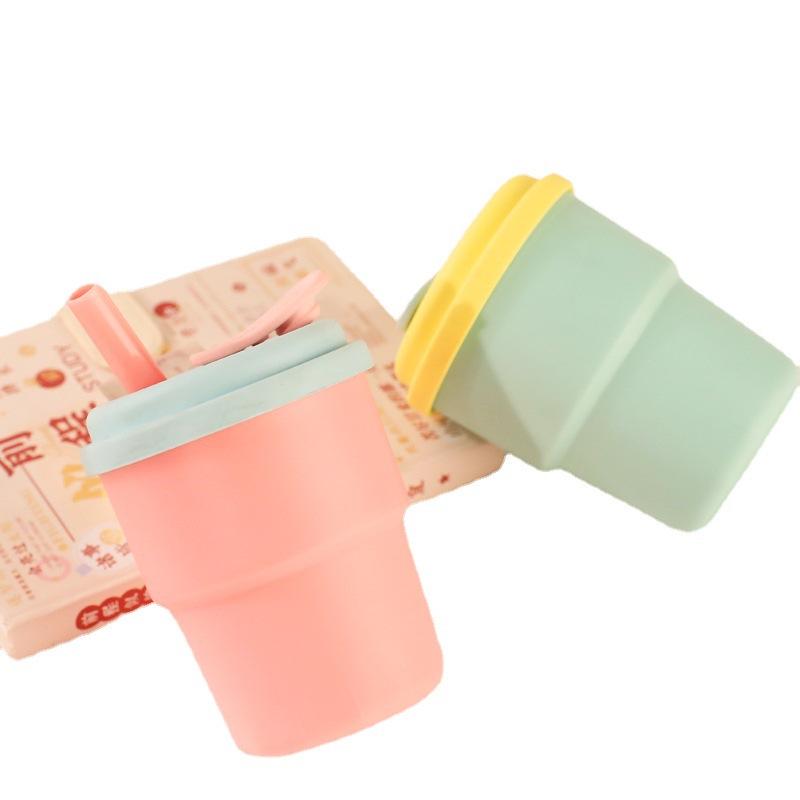 Silicone Bamboo Straw Cup: Portable, Food-Grade Cup for Babies & Toddlers - Ideal for Milk & Coffee