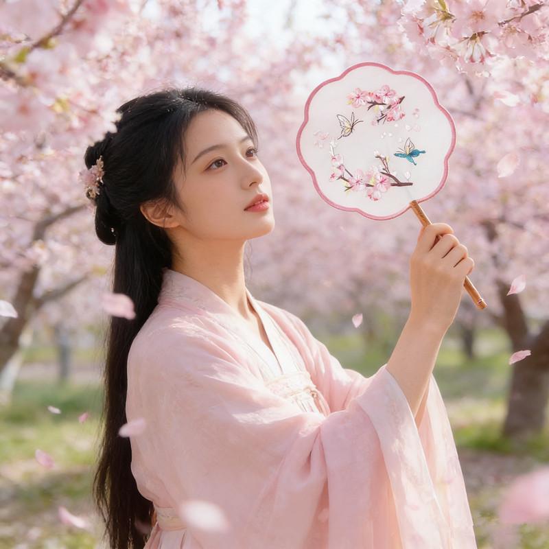 Stilvoller runder Seidenfächer Exquisite Blumenstickerei Paddel Traditionelle Chinesische Kunsthandwerk Hanfu Tanzparty Zubehör