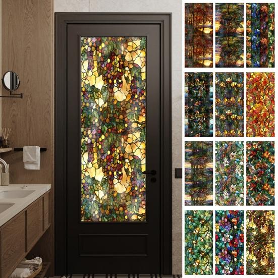 Fenster Sichtschutzfolie Statisch Haftende Buntglasfolien Abnehmbare PVC Dekorfolie für Zuhause Küche Wohnzimmer Schlafzimmer