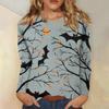 Fashionable 3D digital printed Halloween bat pattern women's round neck long sleeved T-shirt