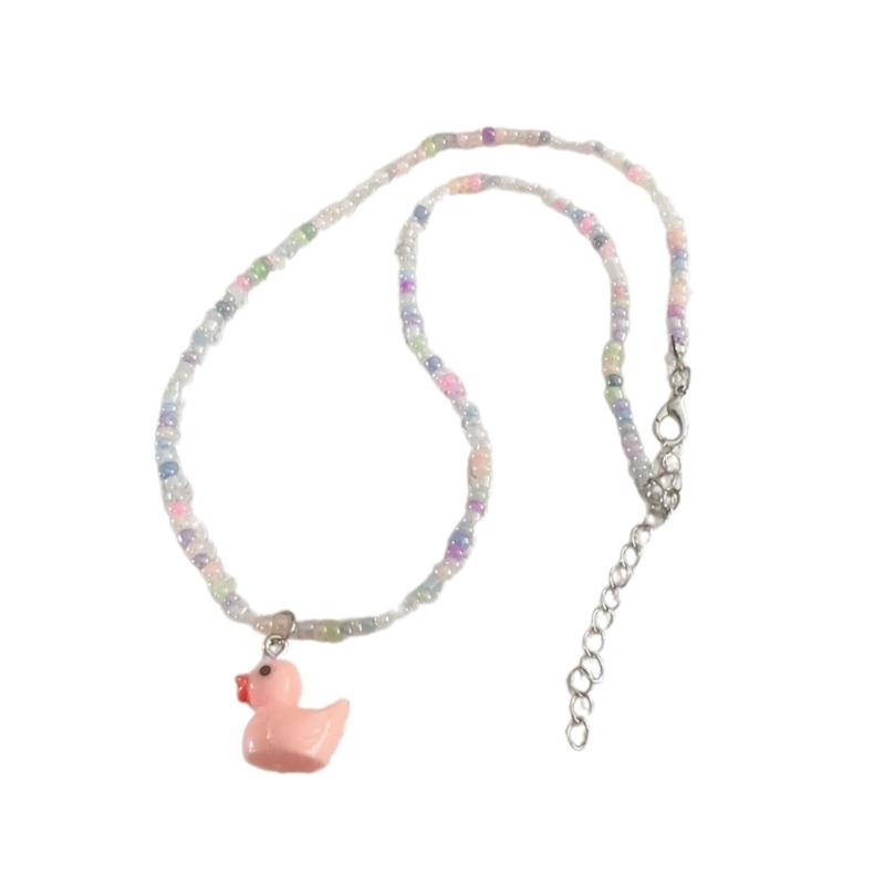 

Подвеска-утка на цепочке с разноцветными бусинами, регулируемое ожерелье с животными, богемные модные украшения для женщин, девушек розовый