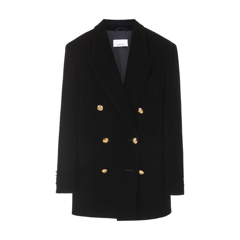 

LANCY Women s Vintage Double-breasted Velvet Suit Jacket & Skirt M