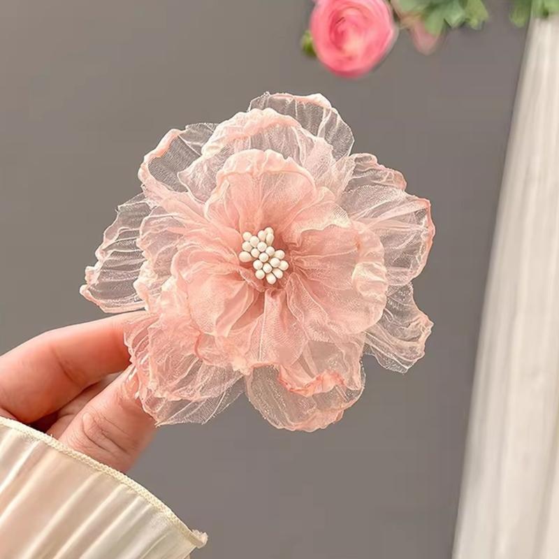 Tulle Flower Hair Clips Flower Hair Barrette Flower Alligator Duckbill Clips Decorative Hair Accessories for Beach Party