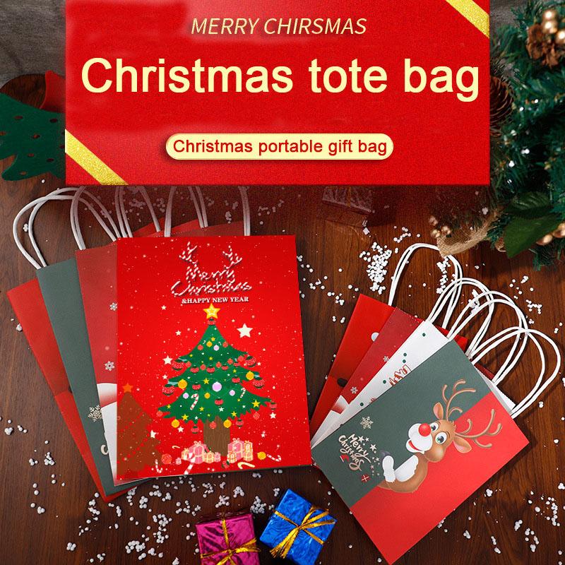 Christmas Kraft Paper Bag Cartoon Candy Packaging Bag Christmas Eve Gift Handbag Santa Claus Snowman Gift Portable Paper Bags