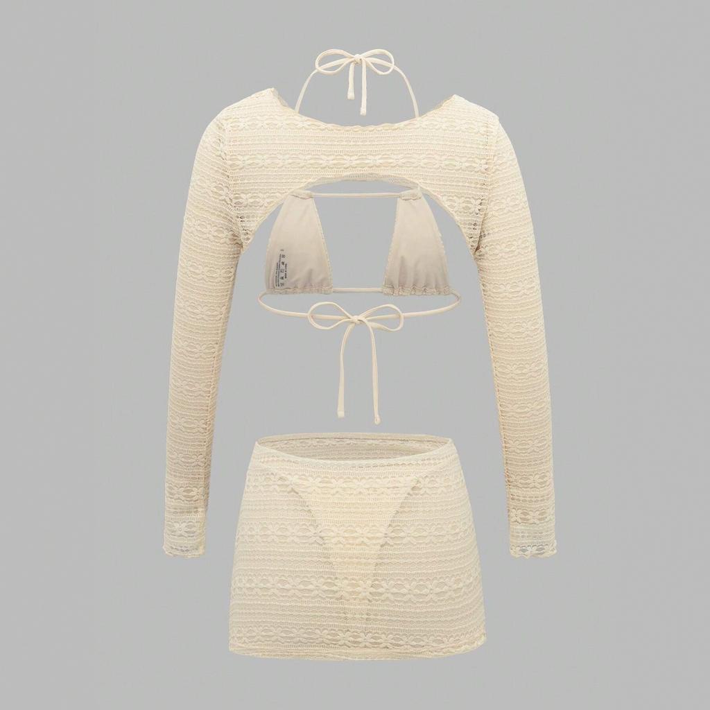 New Bikini European And American Sexy Babes Swimsuit Long-Sleeved Blouse Short Skirt Bikini Four-Piece Set