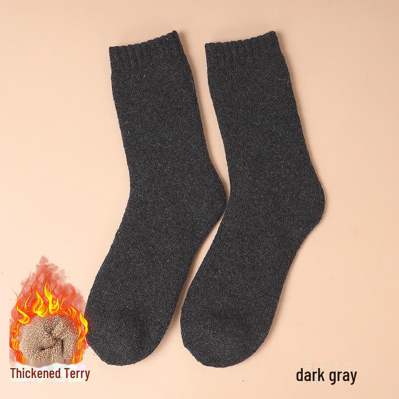Mid-Tube Thick Wool Socks for Men & Women - Warm Terry, Long, Solid Color Socks for All Ages