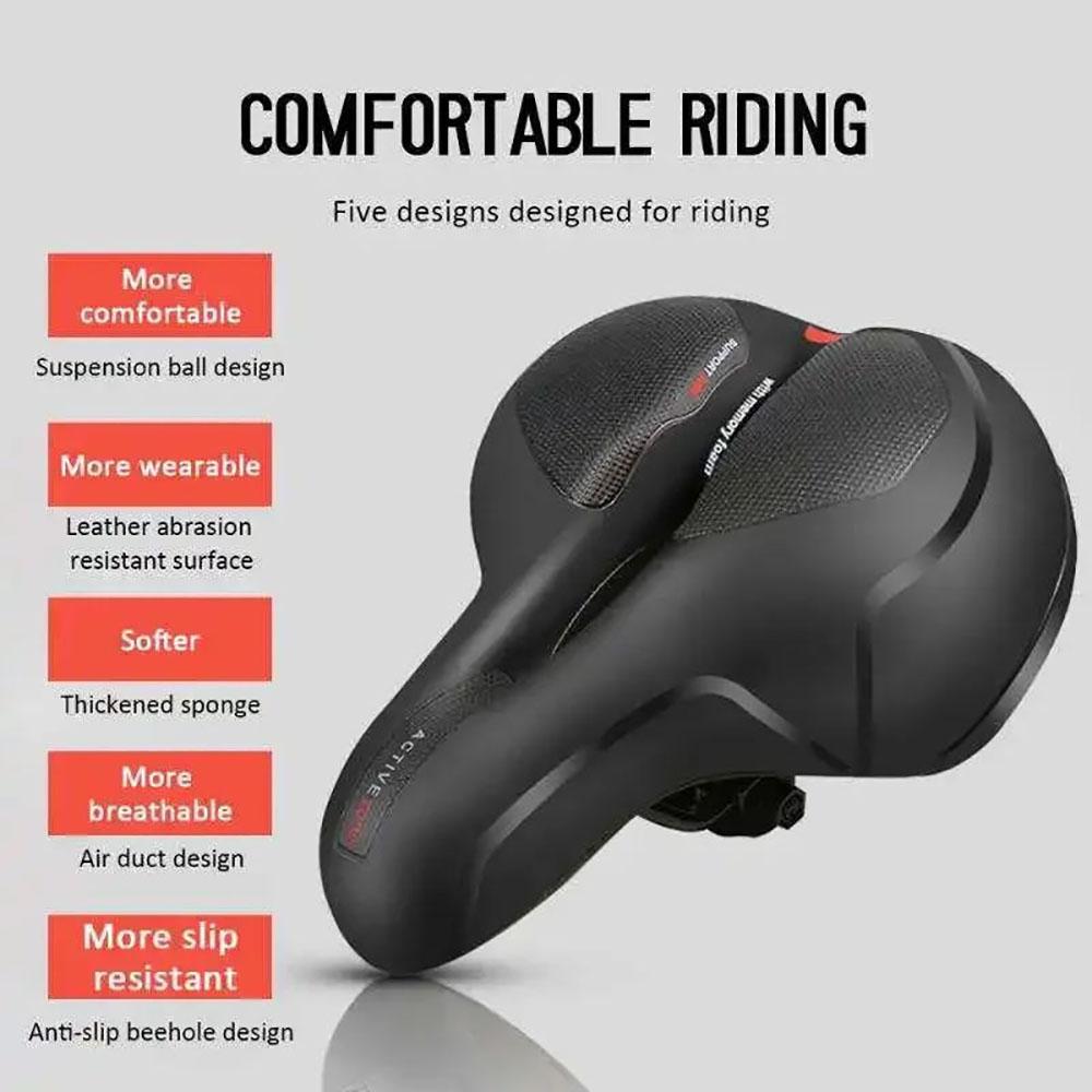 Hollow Breathable Bicycle Saddle Men Women MTB Road Bike Saddle Shock Absorbing Comfortable Big Butt Bike Seat Safety Warning