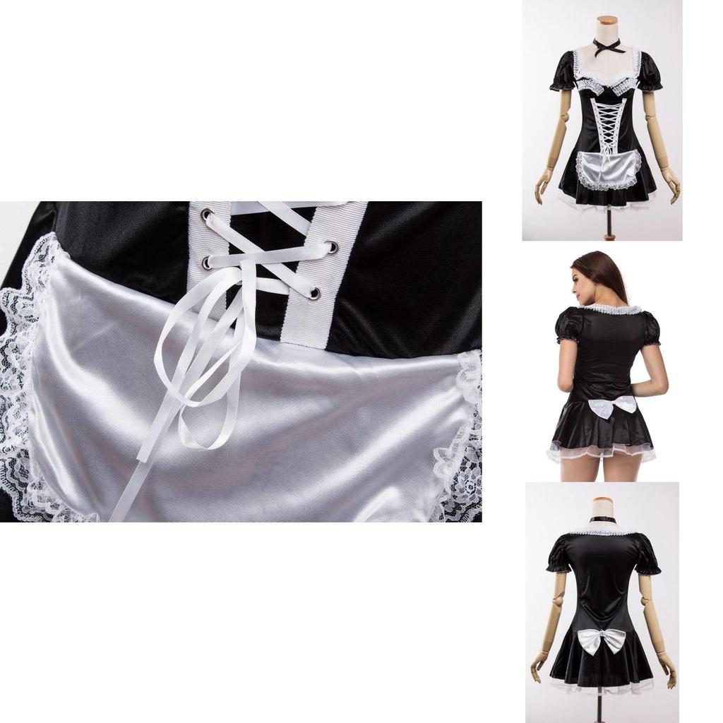 French Maid Uniform Costume Black Cosplay Dress For Exotic Roleplay