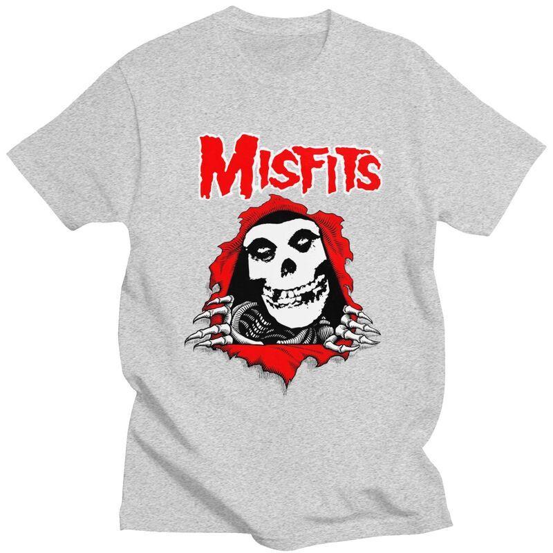 Custom Horror Punk Rock Misfits Skull T Shirts for Men Pure Cotton Tees Tshirt Short Sleeve Tshirt