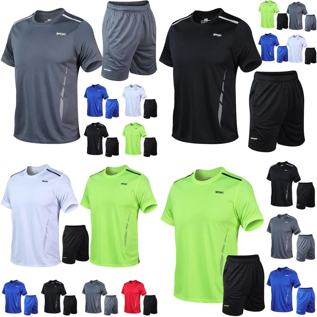 Stylish Mens 2pc Sport Wear Tracksuit With Breathable Short Sleeve T-shirt And Shorts