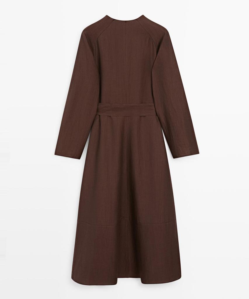 Masimodutti Belt Detail Linen Fluid Knee-Length Dress