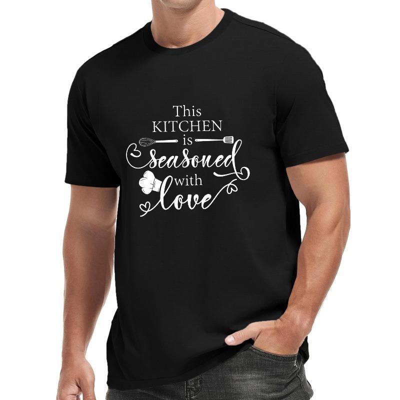 

THIS KITCHEN IS SEASOUED Print Men s Round Neck Short Sleeve Tee Fashion Regular Fit T-Shirt Top For Spring Summer Holiday 4XL чорний
