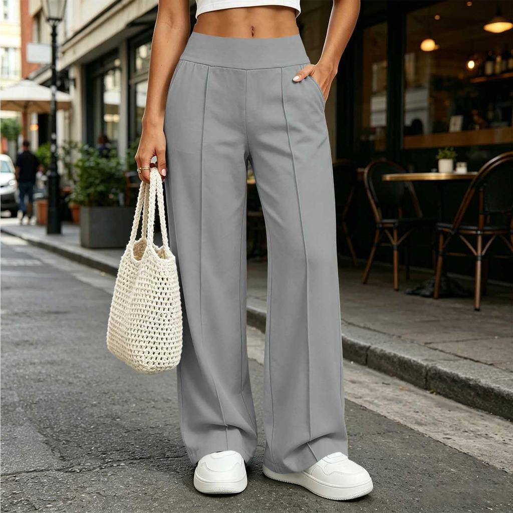 Women's Color Wide Leg Pants with Pockets Casual Loose Fit Straight Leg Trousers for Everyday Wear