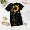 Girls Print Casual Dress Kids Loose Round Neck Short Sleeve Thin Sundress