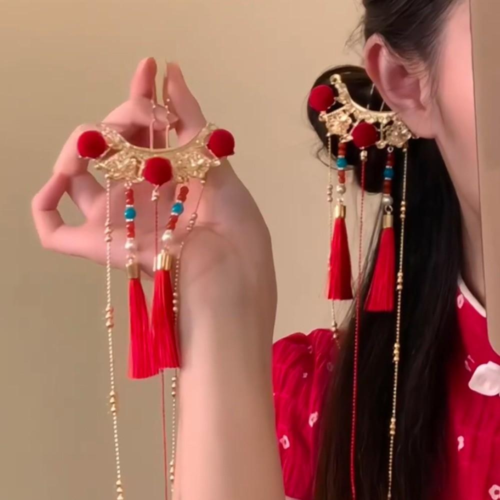 Retro New Year Headdress Tassel Hanfu Hair Stick Classical Bridal Hair Accessories  Female