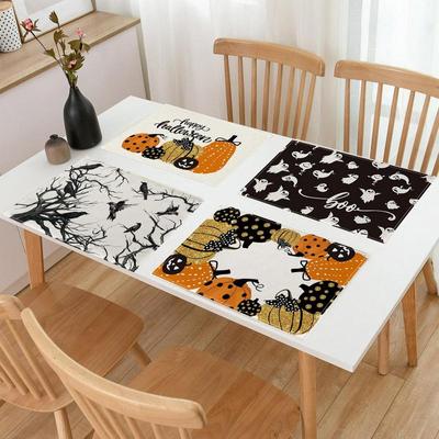 Tischset für Kaffeetassen mit Zweigen, Herbstmotiv, Halloween, süßes Geister-Tischset, Baumkrähen, Halloween-Tischsets, Unterlage, Schüsselmatte, Küchentischdecke