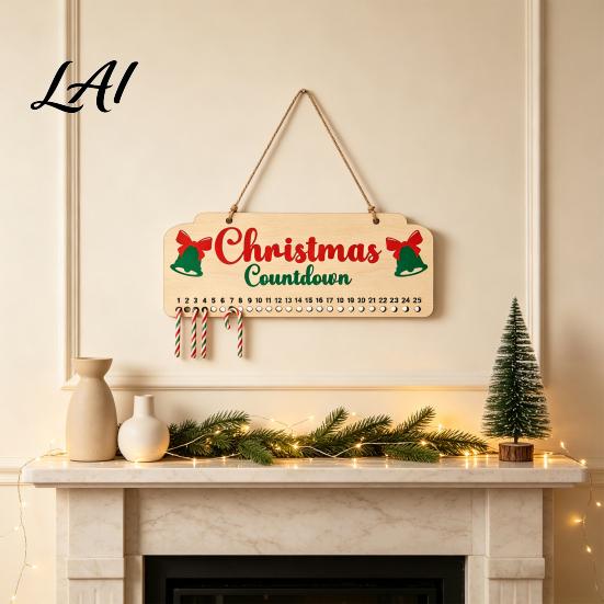 Reusable Wooden Countdown Calendar Christmas Advent Calendar Hanging Board with Candy Party Supplies Dates Festive Wall Decoration for Home Holiday