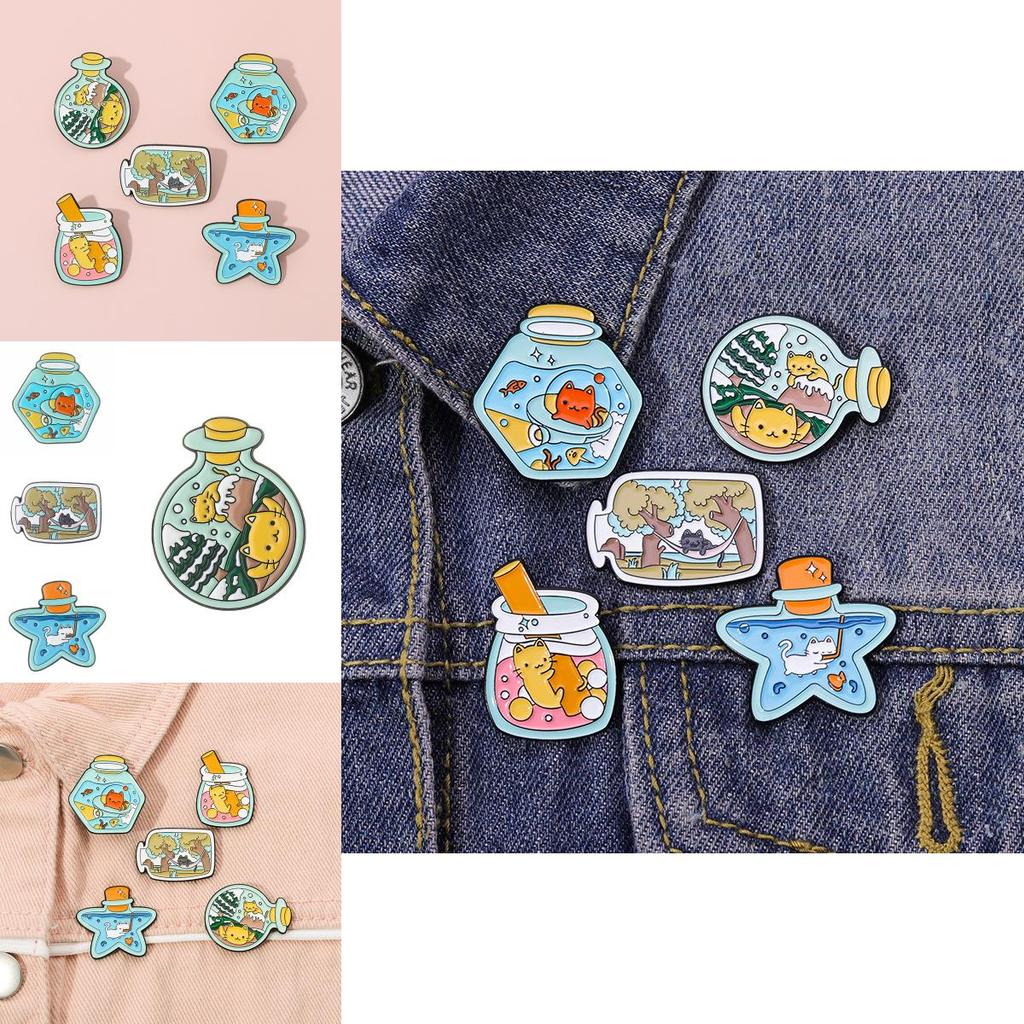 Entzückende Katze Form Legierung Brosche Mini Tier Treibflasche Perfekt Für Geschenke