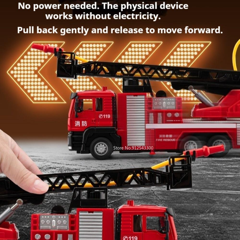 1:50 Ladder Water Tank Fire Truck Car Model Toy Alloy Body Sound Light Cars Spray Water Pull Back Vehicle for Kids Presents