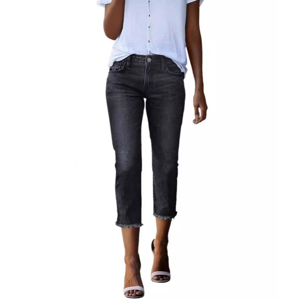 

Стильные женские эластичные многофункциональные повседневные брюки с вышитым подолом, модные удобные легкие универсальные брюки XXL чёрный