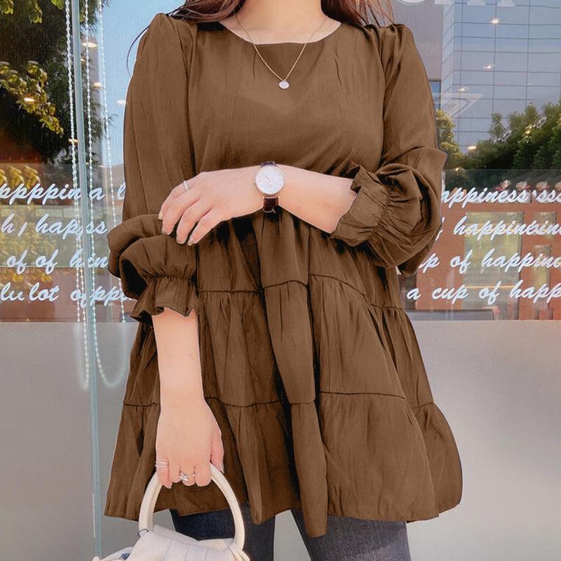 

ZANZEA Женская повседневная однотонная свободная блузка с круглым вырезом и длинными рукавами XL