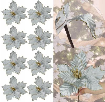 Artificial Christmas Flowers 25 Cm Gray Gold Decorations 8 Pcs