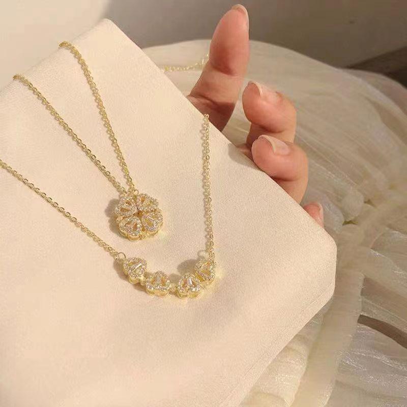 Four-Leaf Clover Necklace: Dual-Wear Design, Luxurious Heart Clavicle Chain for Women