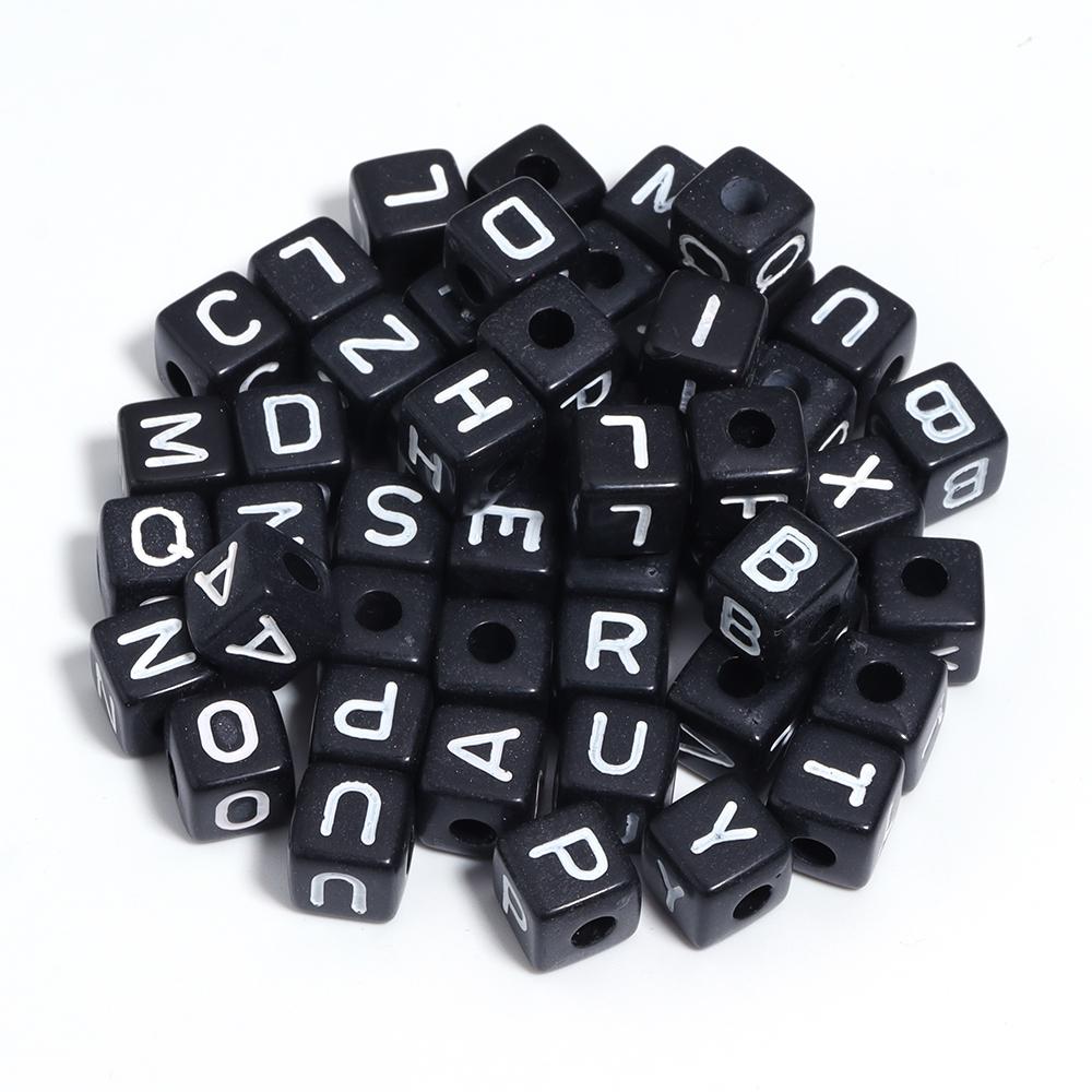 50-100 Stück Schwarze Acryl Buchstabenperlen A-Z Alphabetperlen Würfel Abstandshalterperlen Für DIY Armband Halskette Schmuckherstellung Zubehör