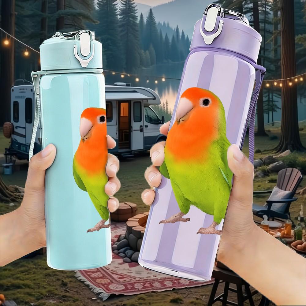1PC Green Parrot Bird Portrait 750ml Color Plastic Sports Water Bottle Leakproof Flip Straw Lid Suitable for Sports Office Home Use