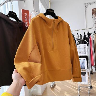 A Loose, Casual and Laid-back Hooded Half-zipper Pullover Sweatshirt for Women In Autumn, Which Is Extremely Beautiful