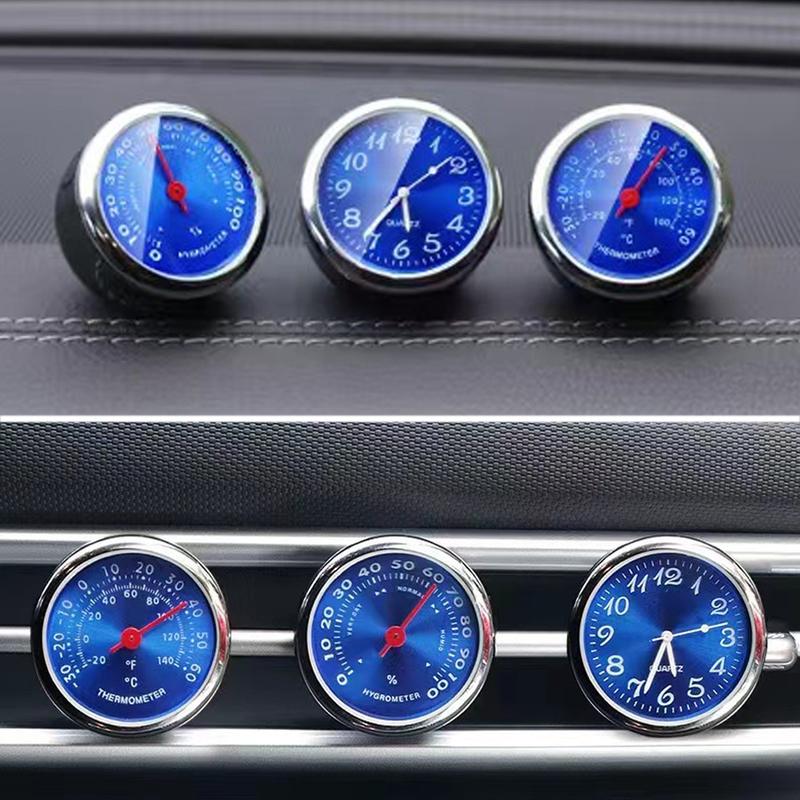 Car Interior Clock Auto Watch Thermometer Hygrometer Blue for Home Automobiles Decoration Ornament Accessories