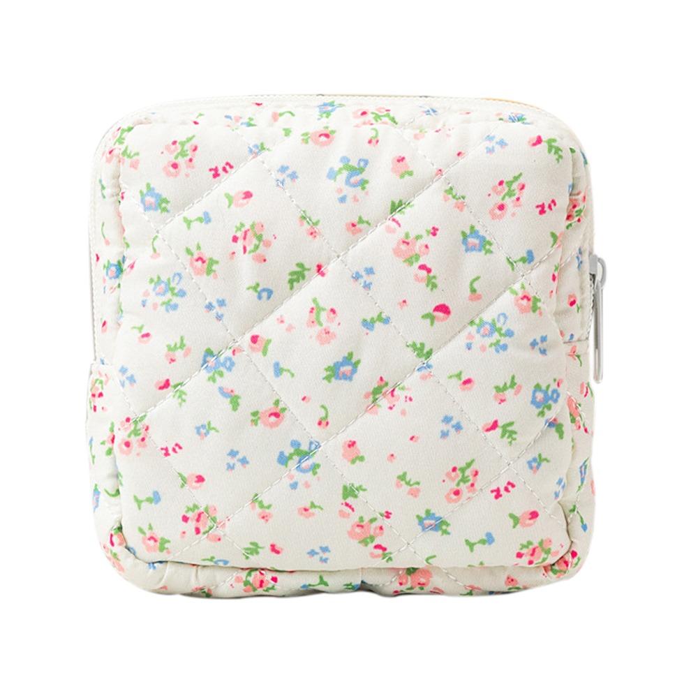 Quilted Cotton Sanitary Napkins Bag Travel Organizer Portable Storage Pouch Multipurpose Printed Floral Storage Bag Eerphones