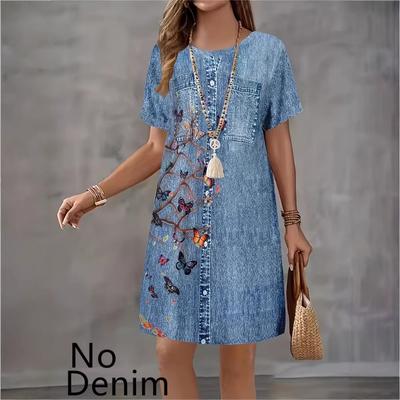 Robes d'été imprimées en jean amples vintage vêtements pour femmes